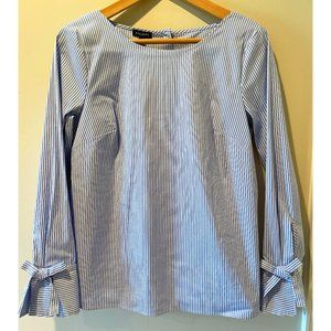 NWT Talbots Women's Smock Top, XS. Light Blue with White Stripes